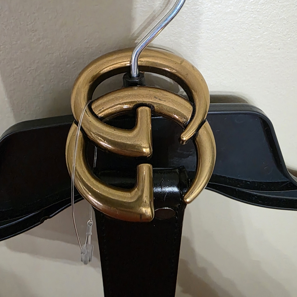 Black Leather Belt with Gold Buckle